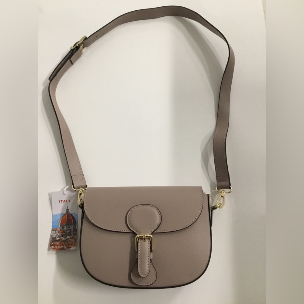 Taupe Crossbody Saddle Bag with Gold Hardware - Picture 4 of 12